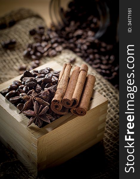 Black roasted coffee beans and ingredient. Black roasted coffee beans and ingredient