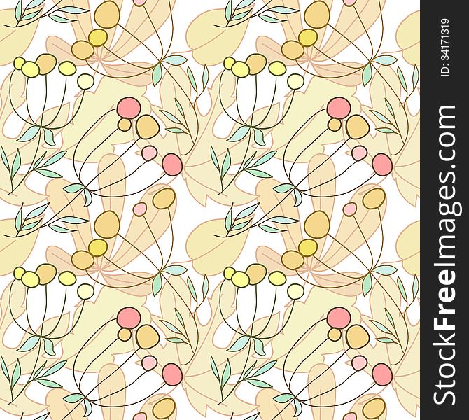 Seamless pale hand drawn pattern with autumn leaves and plants. Seamless pale hand drawn pattern with autumn leaves and plants