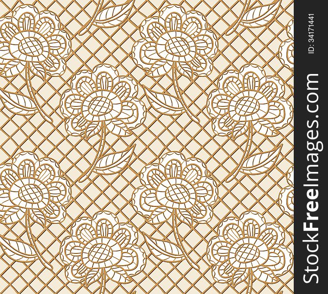 Seamless hand drawn lacy pattern with flowers and grid. Seamless hand drawn lacy pattern with flowers and grid