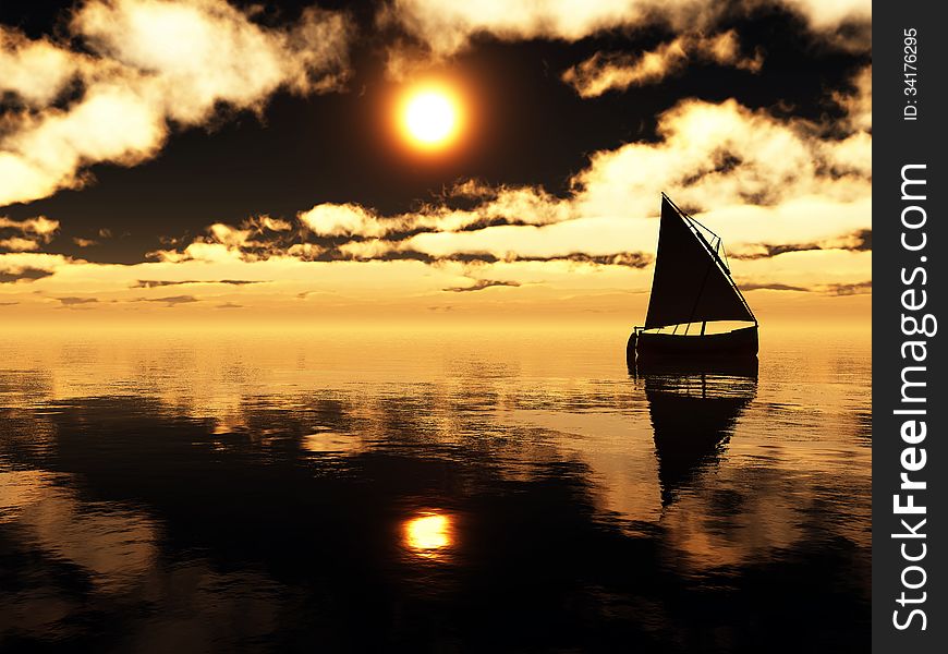 Yacht in the sea at sunset