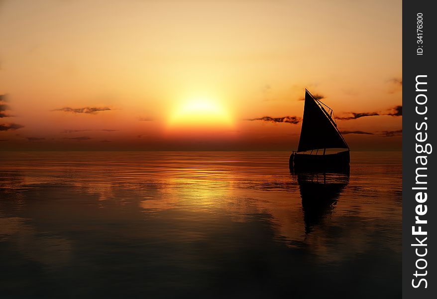 Background of yacht in the sea at sunset
