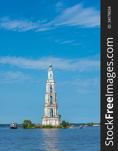 Flooded belltower of St. Nicholas Cathedral in Kalyazin. Flooded belltower of St. Nicholas Cathedral in Kalyazin