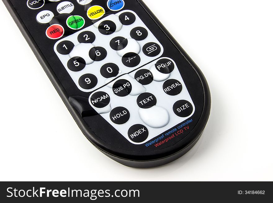 Waterproof TV remote control isolated on white background