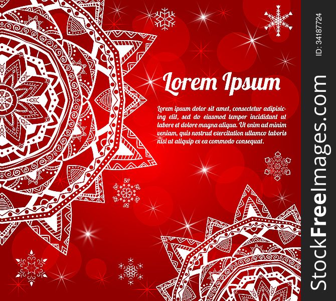 Invitation Christmas Card With Abstract Snowflakes