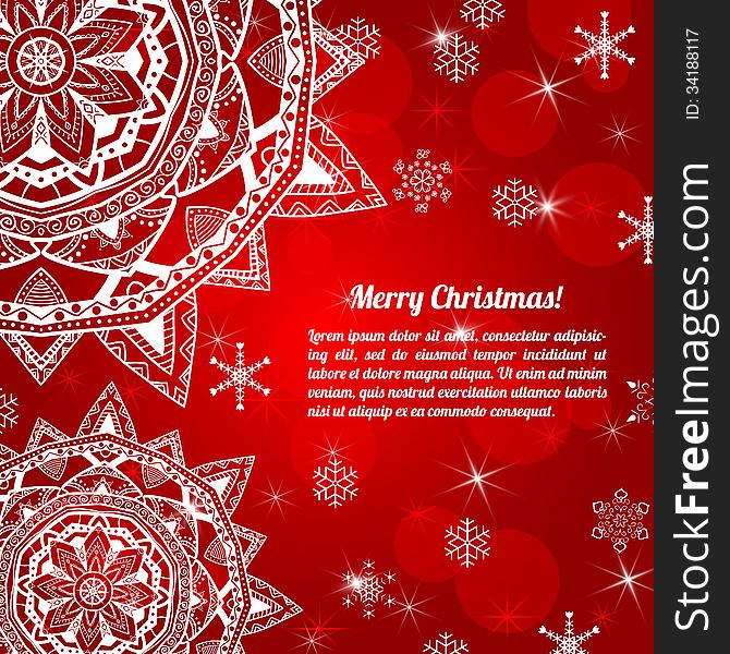 Invitation Christmas Card With Abstract Snowflakes