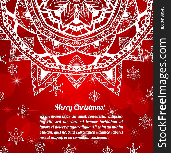 Invitation Christmas Card With Abstract Snowflakes