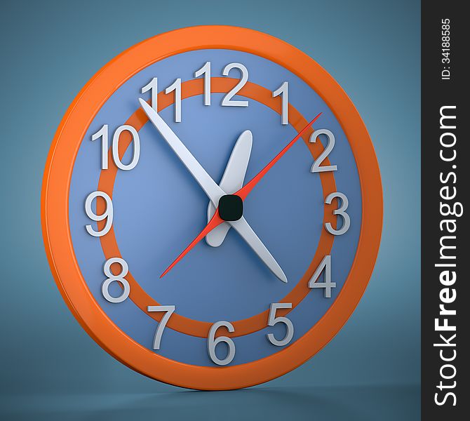 Cartoon-styled clock on dark blue background. 3d illustration