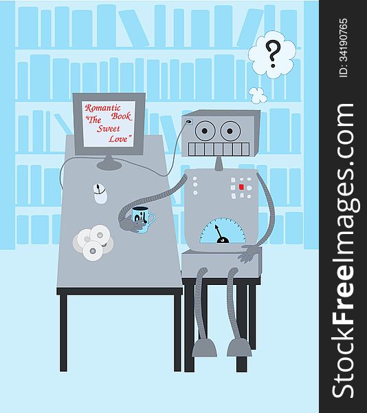 Robot reads a book vector cartoon