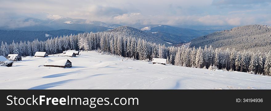 Landscape ranorama winter mountains. Carpathians, Ukraine. Landscape ranorama winter mountains. Carpathians, Ukraine