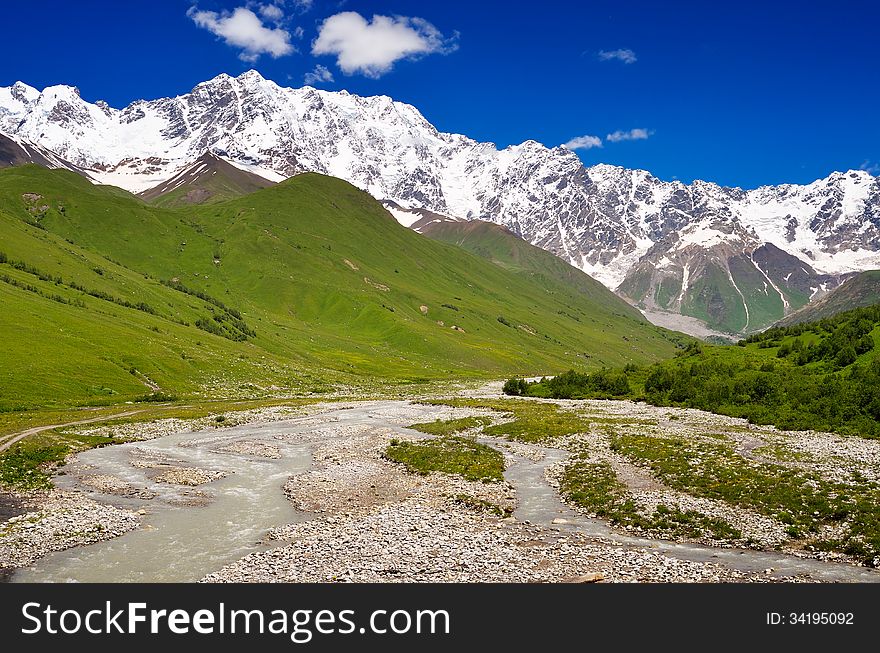 Solar landscape in the mountains