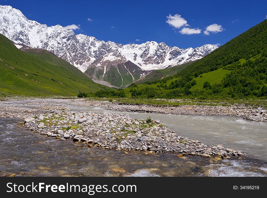 Solar landscape in the mountains