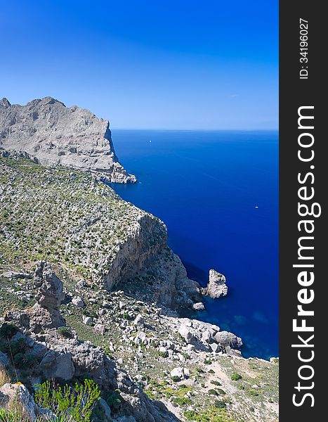 Vertical view for Majorca rocky cliffs. Vertical view for Majorca rocky cliffs