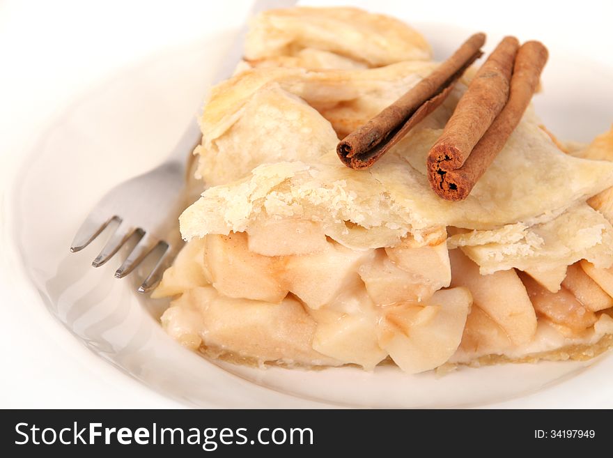 Cinnamon and apple pie closeup