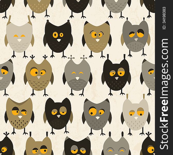 Owl Seamless Pattern. Vector Background.