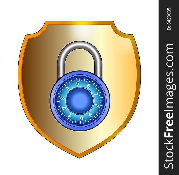 Vector art of a Shield with padlock hacker safe