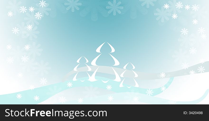 Computer generated illustration with fir tree and falling snow. Computer generated illustration with fir tree and falling snow