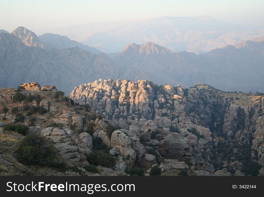 A wildlife mountains located in Dana, A village in the mountains of Dana, near the city of Tafilah, Jordan, Middle East, it is quiet and beautiful place. A wildlife mountains located in Dana, A village in the mountains of Dana, near the city of Tafilah, Jordan, Middle East, it is quiet and beautiful place