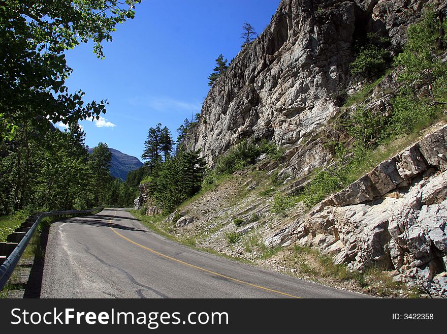 Mountain road in Waterton National Park, Alberta, Canada