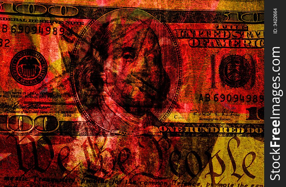 Grunge Background With Hundred Dollar Bill and Constitution