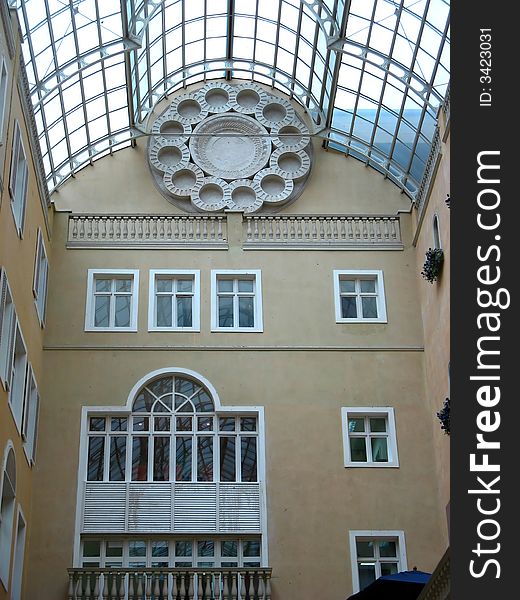 Interior design view of a building with natural light coming from the ceiling. Interior design view of a building with natural light coming from the ceiling