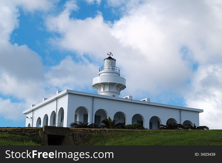 A white lighthouse in Taiwan.