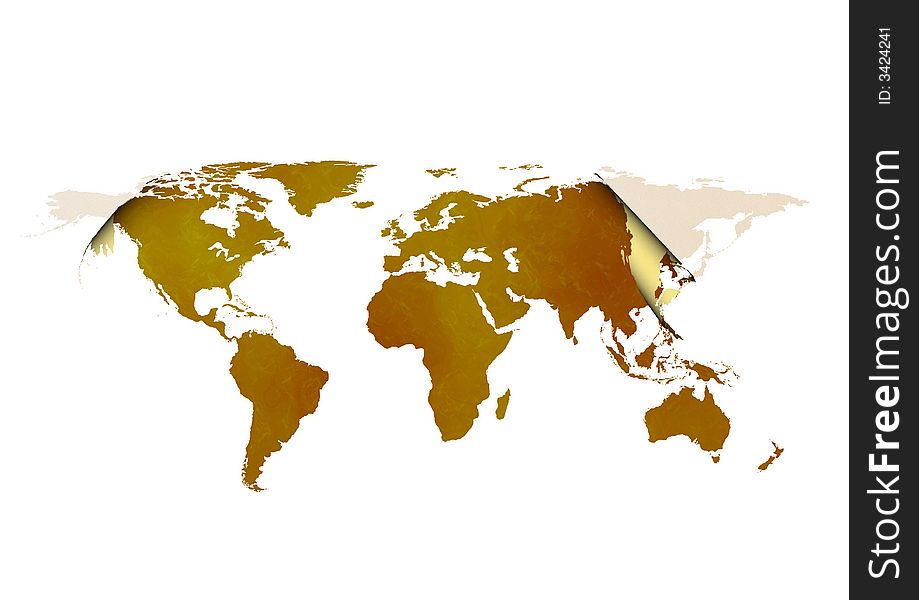 Curled World map on old parchment