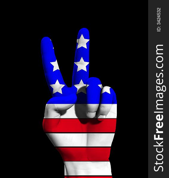 An victorious symbolic hand with the American flag, a good conceptual image for patriotic Americans. An victorious symbolic hand with the American flag, a good conceptual image for patriotic Americans.