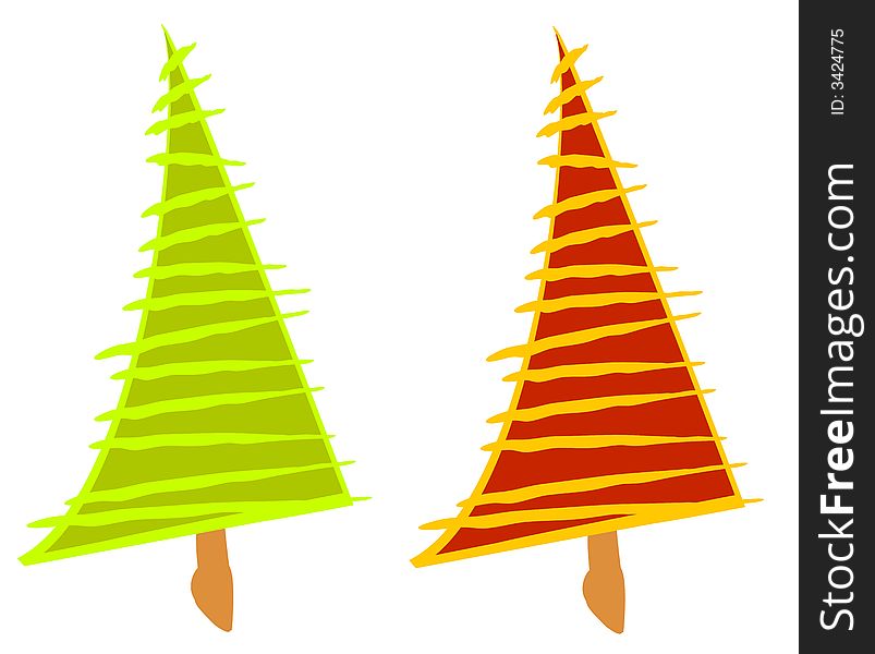 A clip art illustration of your choice of 2 abstract Christmas Trees - green and red. A clip art illustration of your choice of 2 abstract Christmas Trees - green and red