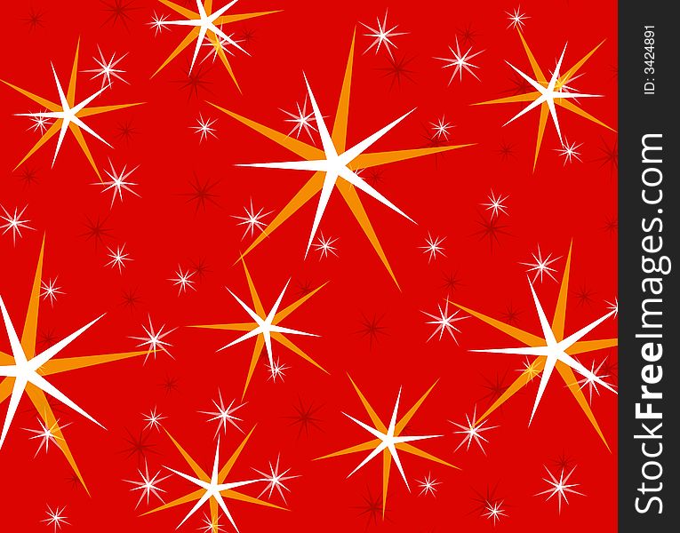 A background illustration featuring twinkling sparkling stars set against red background. A background illustration featuring twinkling sparkling stars set against red background