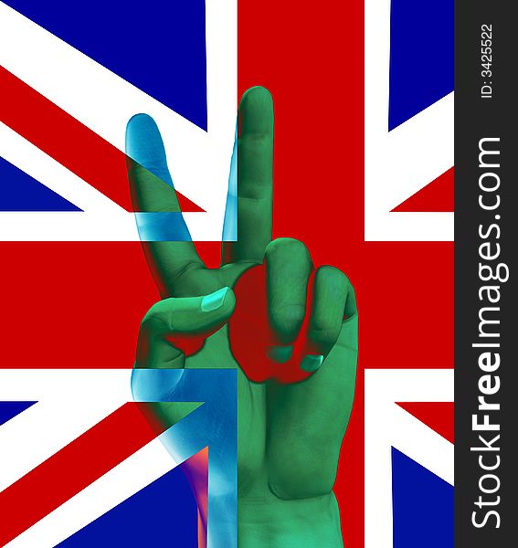An conceptual image of hand with the UK flag, that could symbolise,freedom,peace,winning and victory. An conceptual image of hand with the UK flag, that could symbolise,freedom,peace,winning and victory.