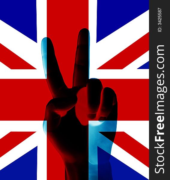 An conceptual image of hand with the UK flag, that could symbolise,freedom,peace,winning and victory. An conceptual image of hand with the UK flag, that could symbolise,freedom,peace,winning and victory.