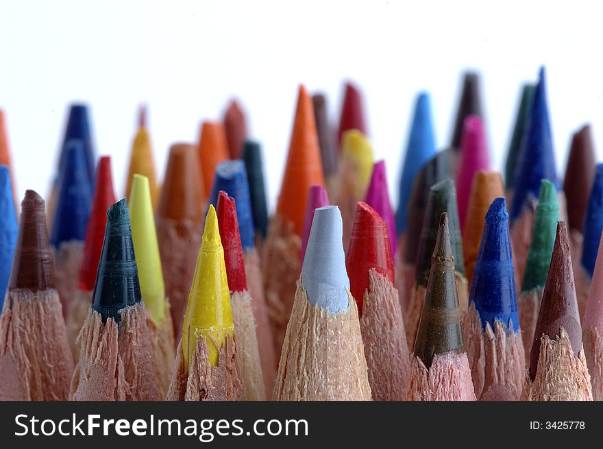 Group of colors pencils in background white