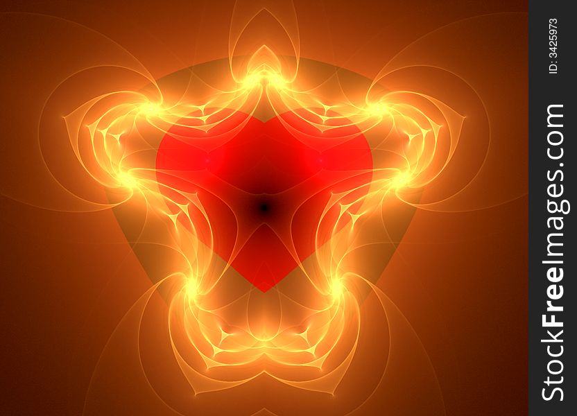 A fractal heart surrounded by candle lights