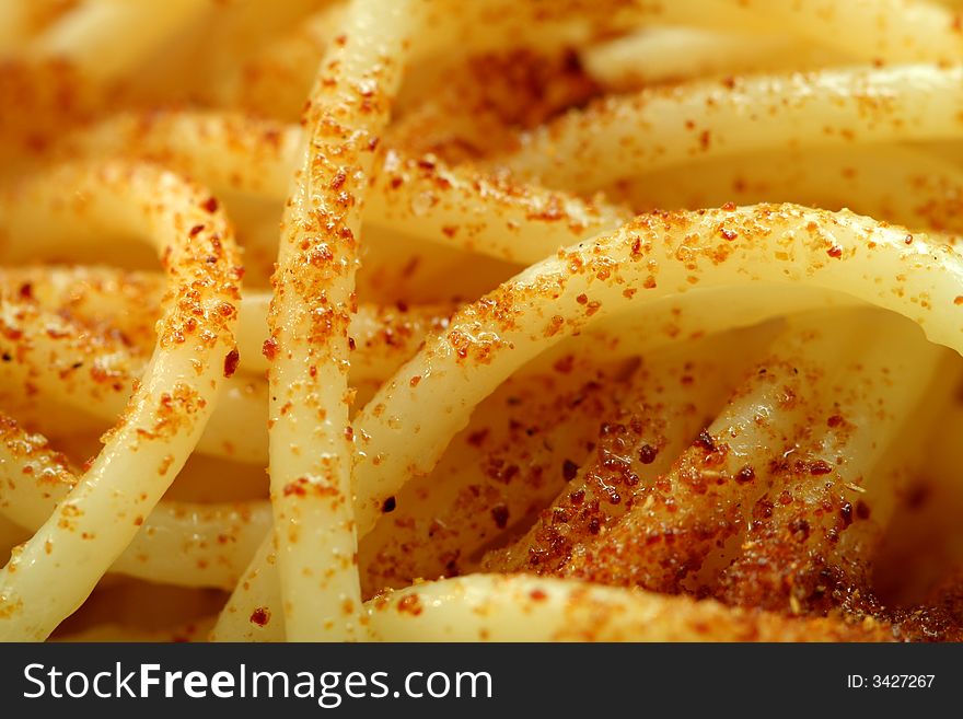 Spaghetti with seasoning, food background