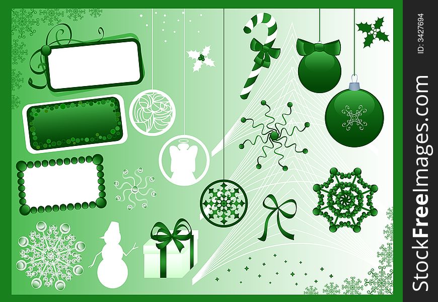 Christmas symbols. Green and white. Christmas symbols. Green and white.