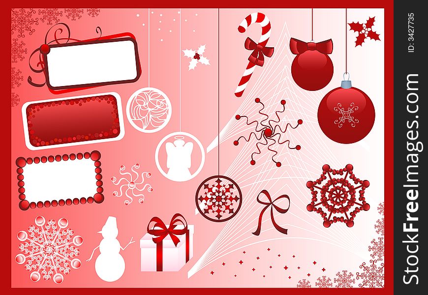 Christmas symbols. Red and white. Christmas symbols. Red and white.