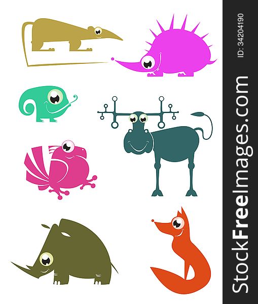 Vector cartoon funny animals set for design. Vector cartoon funny animals set for design