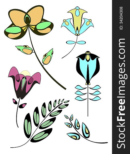 Original vector flowers decor collection for design. Original vector flowers decor collection for design