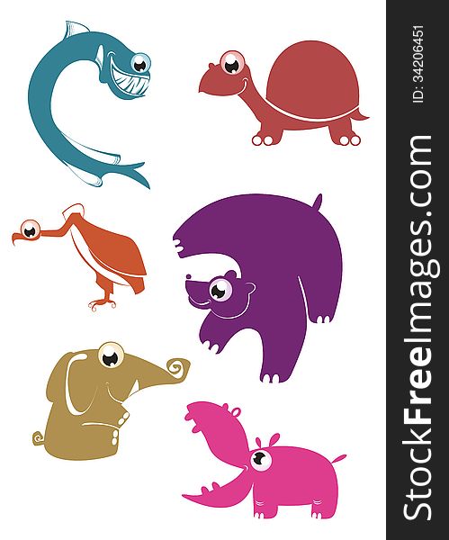 Vector cartoon funny animals set for design. Vector cartoon funny animals set for design