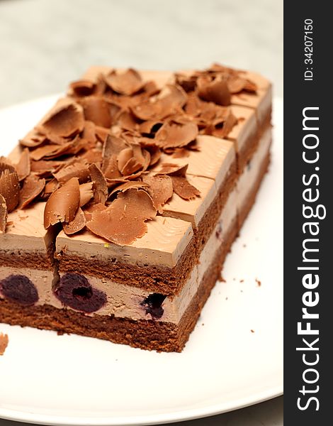 Closeup view of cake with a chocolate