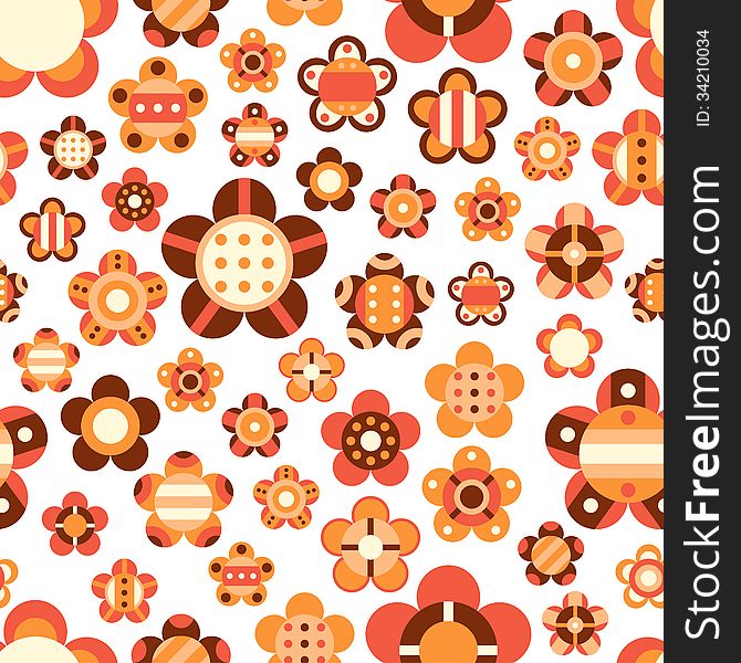 Seamless Pattern With Large And Small Bright Flowe