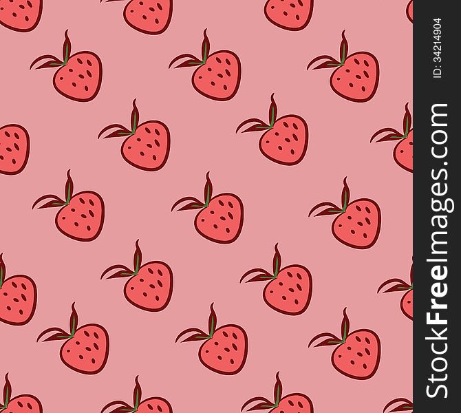 Seamless pattern with strawberries on a pink background.