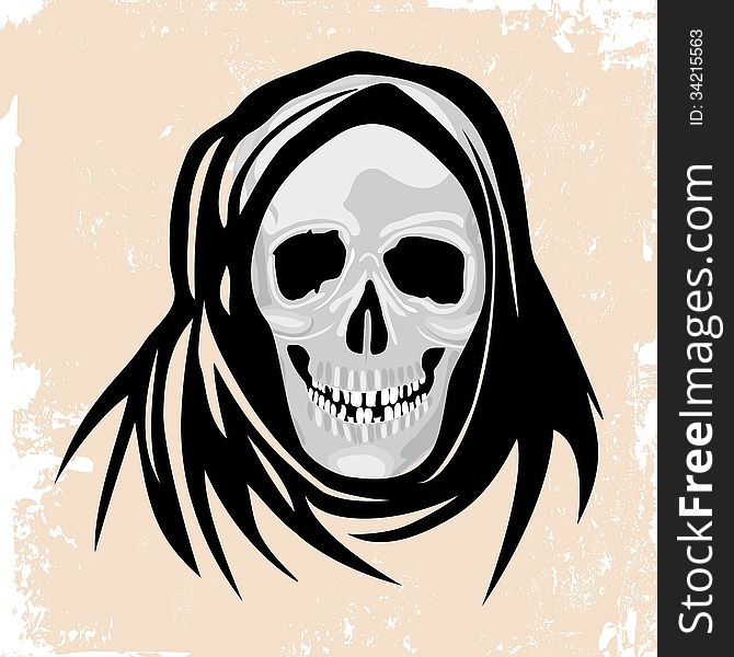 Black death monster halloween concept. Skull vector illustration on grunge background.