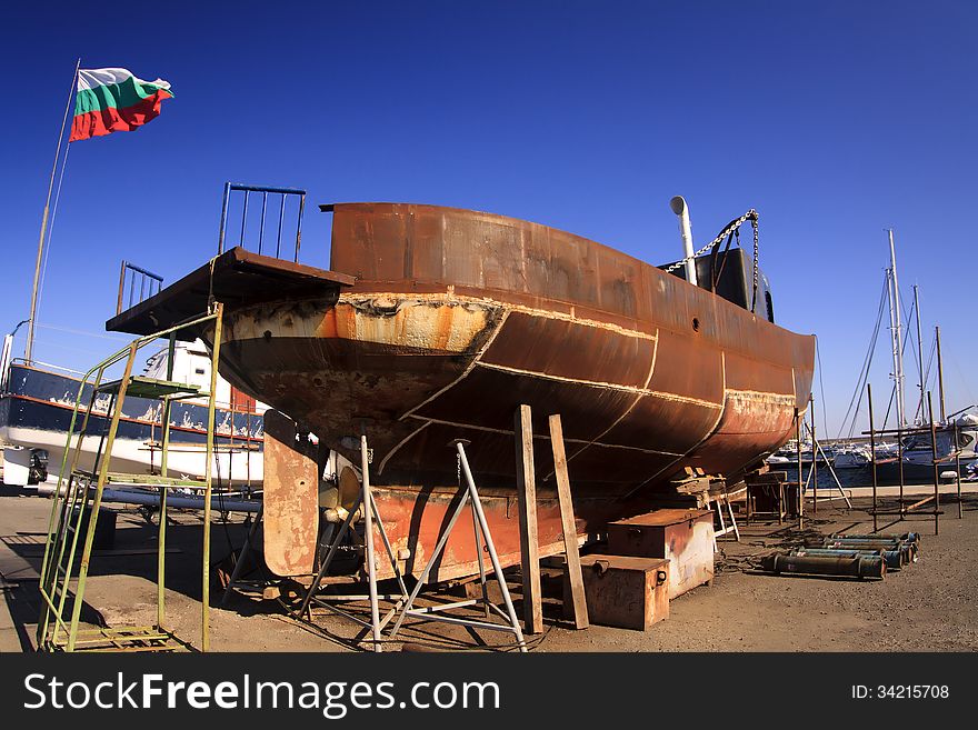 Unfinished old fishing boat ship at the shipyard in Sozopol,Bulgaria. Unfinished old fishing boat ship at the shipyard in Sozopol,Bulgaria.