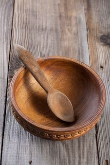 Wooden Spoon On A Wooden Background Stock Image