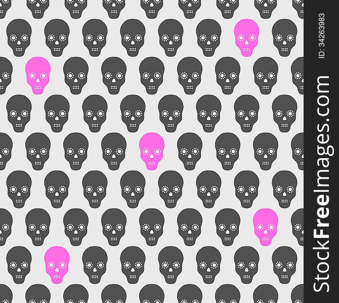 Seamless Pattern With Gray And Pink Skulls