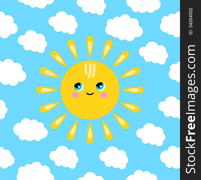 Illustration Of A Smiling Sun In The Clouds