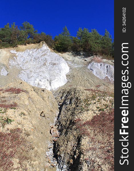 Rocky mountain wall of salt at Parajd