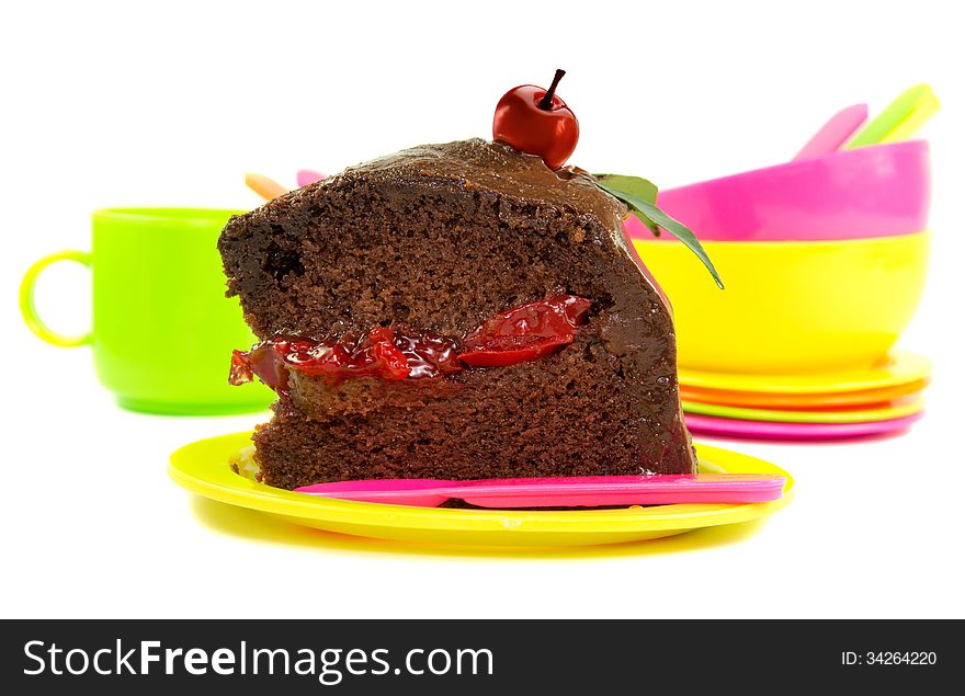 Tasty looking piece of cake isolated on white
