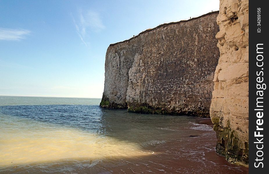 The chalk cliffs of Botany Bay Kent uk that line the beach front on the coast line. The chalk cliffs of Botany Bay Kent uk that line the beach front on the coast line